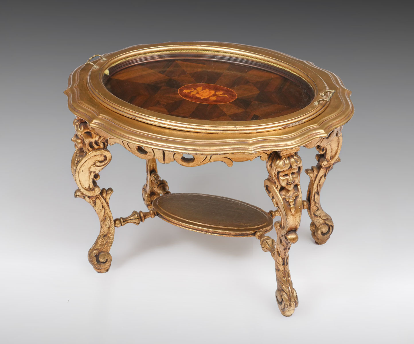 FIGURAL GILT MARQUETRY TRAY TABLE  36f48d