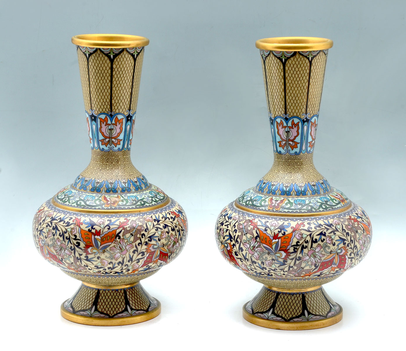 PAIR OF CLOISONNE BUTTERFLY VASES  36f49c