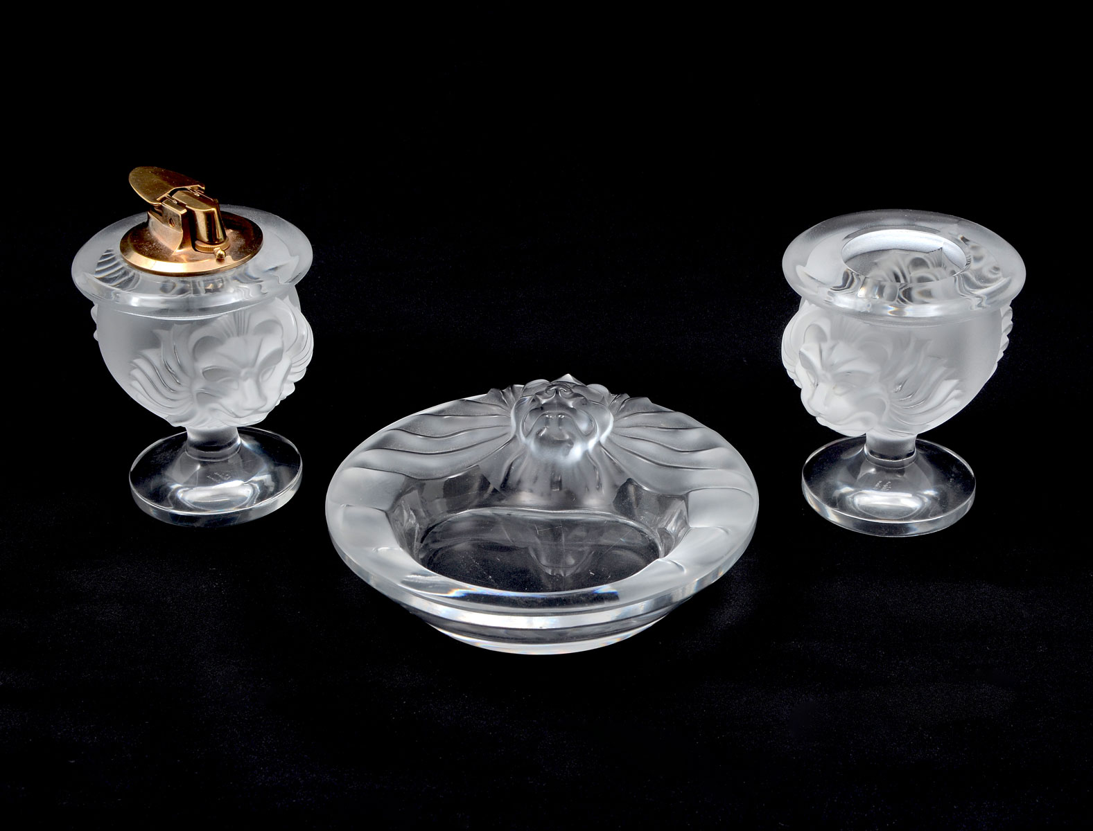 3 PIECE LALIQUE CRYSTAL TETE DE