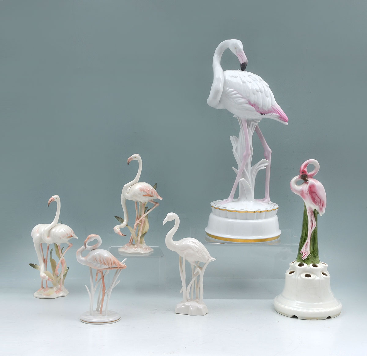 6 PC PORCELAIN FLAMINGO COLLECTION  36f4b9