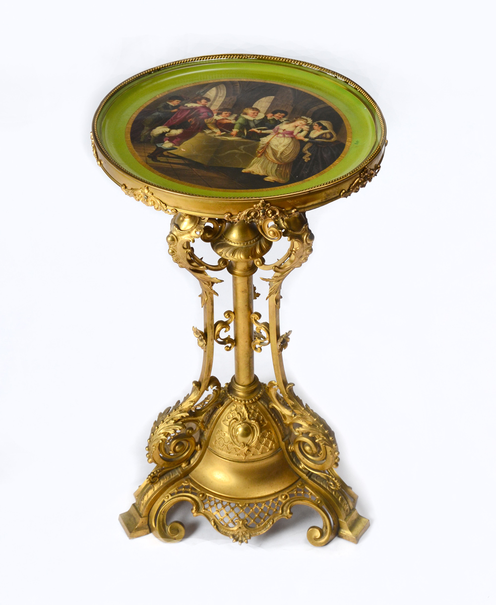 PAINTED FRENCH TOP BRONZE STAND  36f4cf