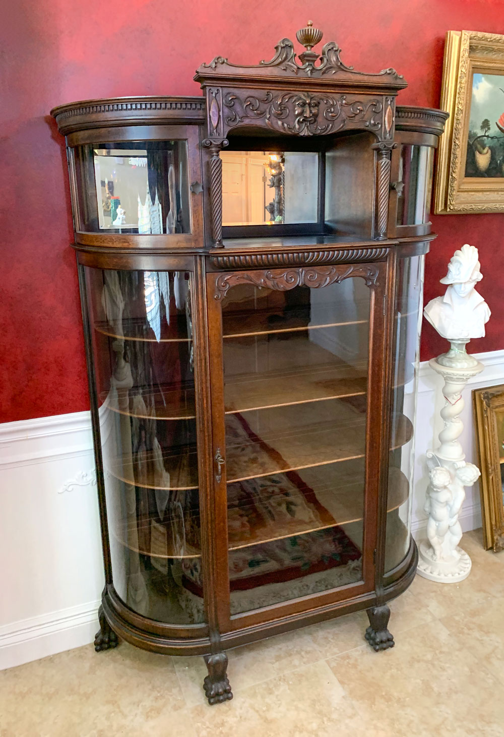 HORNER QUALITY CARVED BOW SIDED CABINET: