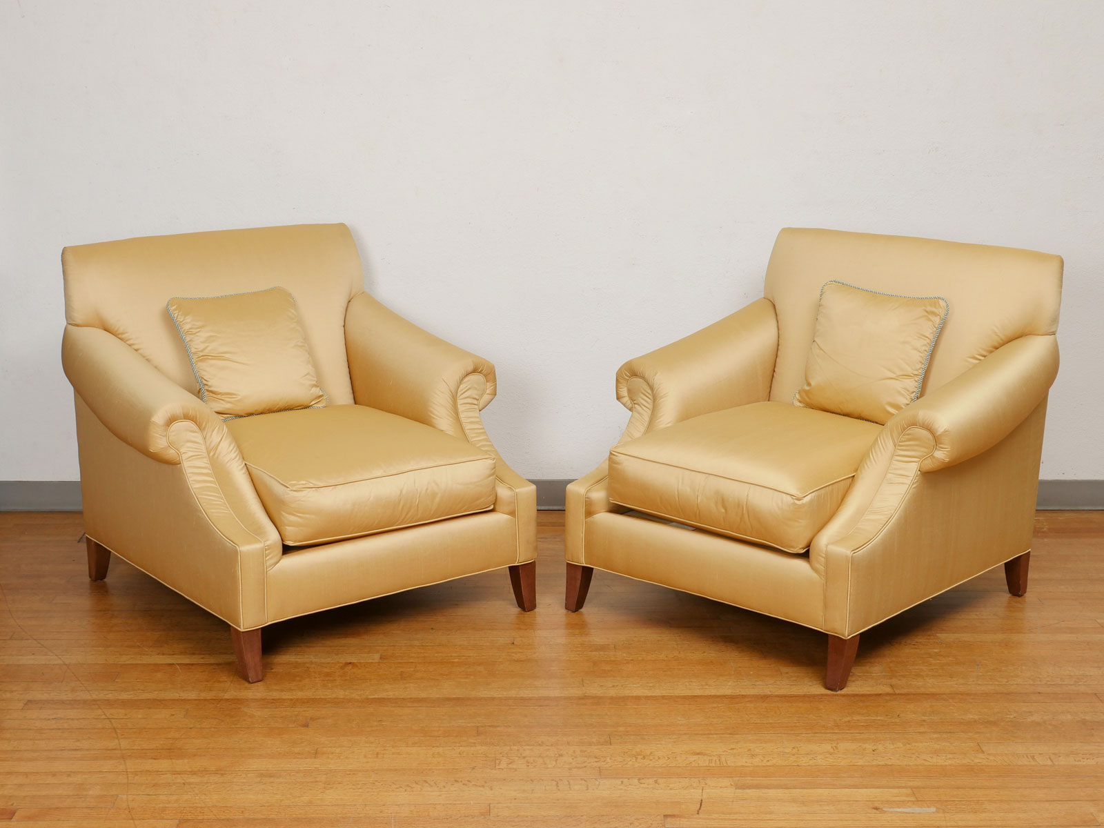 PAIR OF PAUL ROBERT SILK ARMCHAIRS: