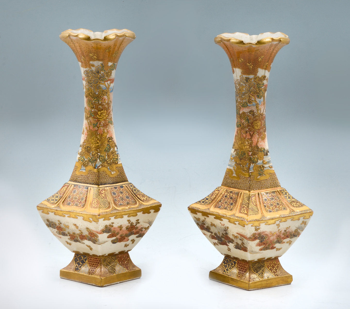 PAIR OF RARE FORM SATSUMA VASES: