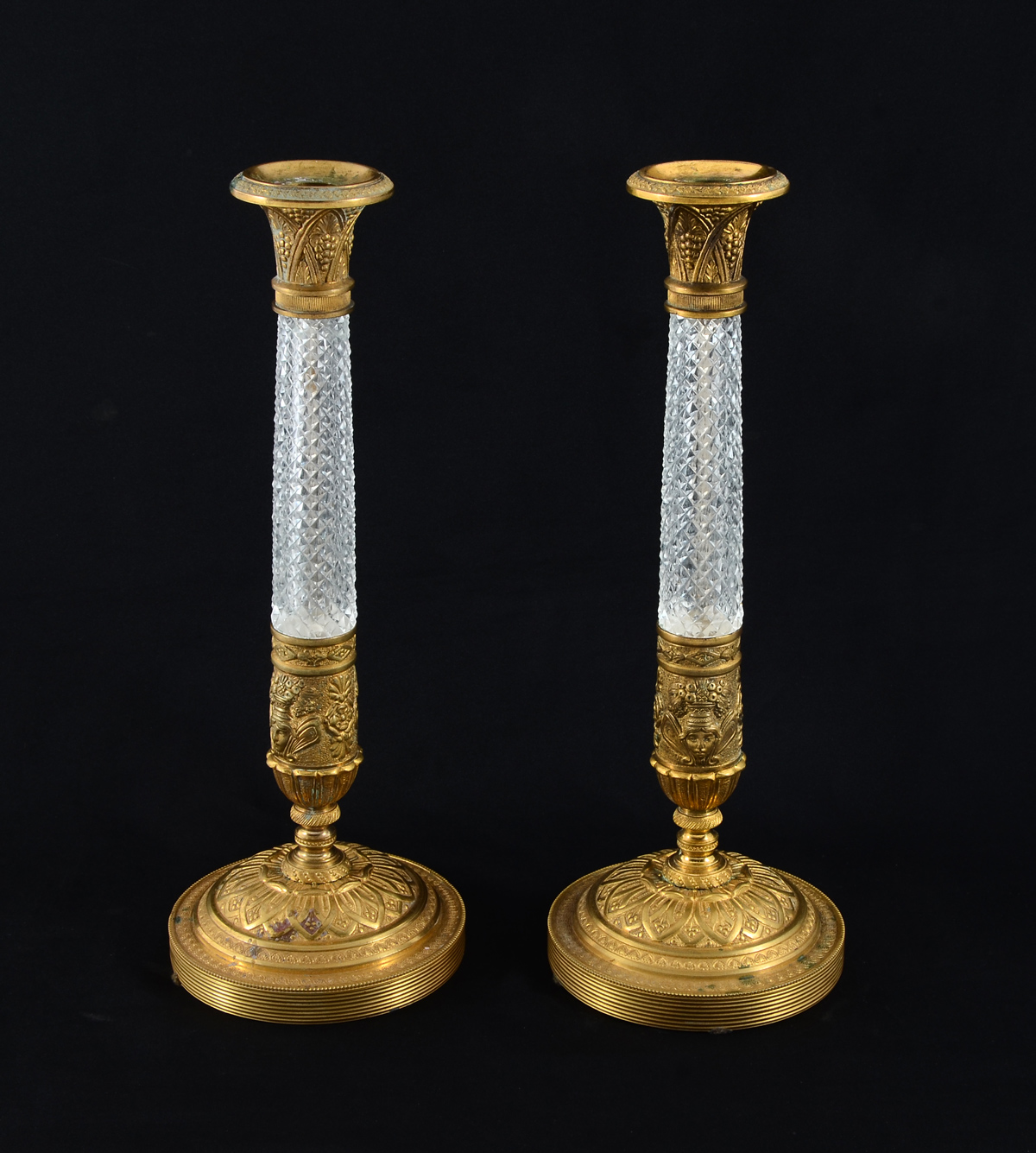 PAIR OF FRENCH DORE BRONZE & CRYSTAL