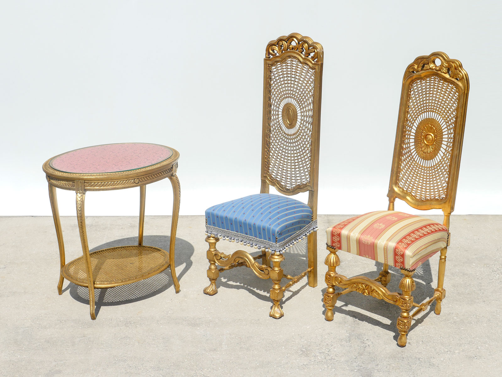 3 PIECE WOVEN CANE TABLE AND CHAIRS  36f5d0