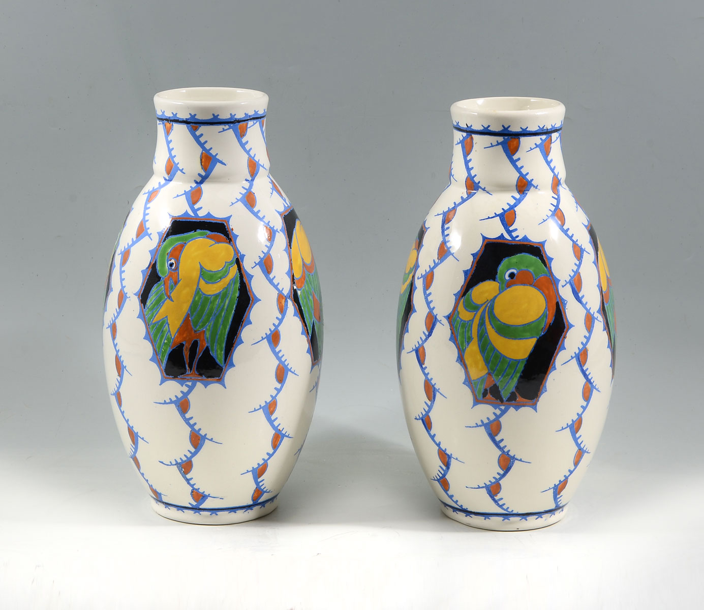 2 PC. BOCH FRERES KERAMIS BIRD VASES: