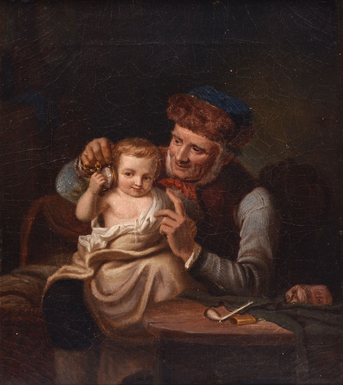 19TH CENTURY GENRE PAINTING FATHER AND