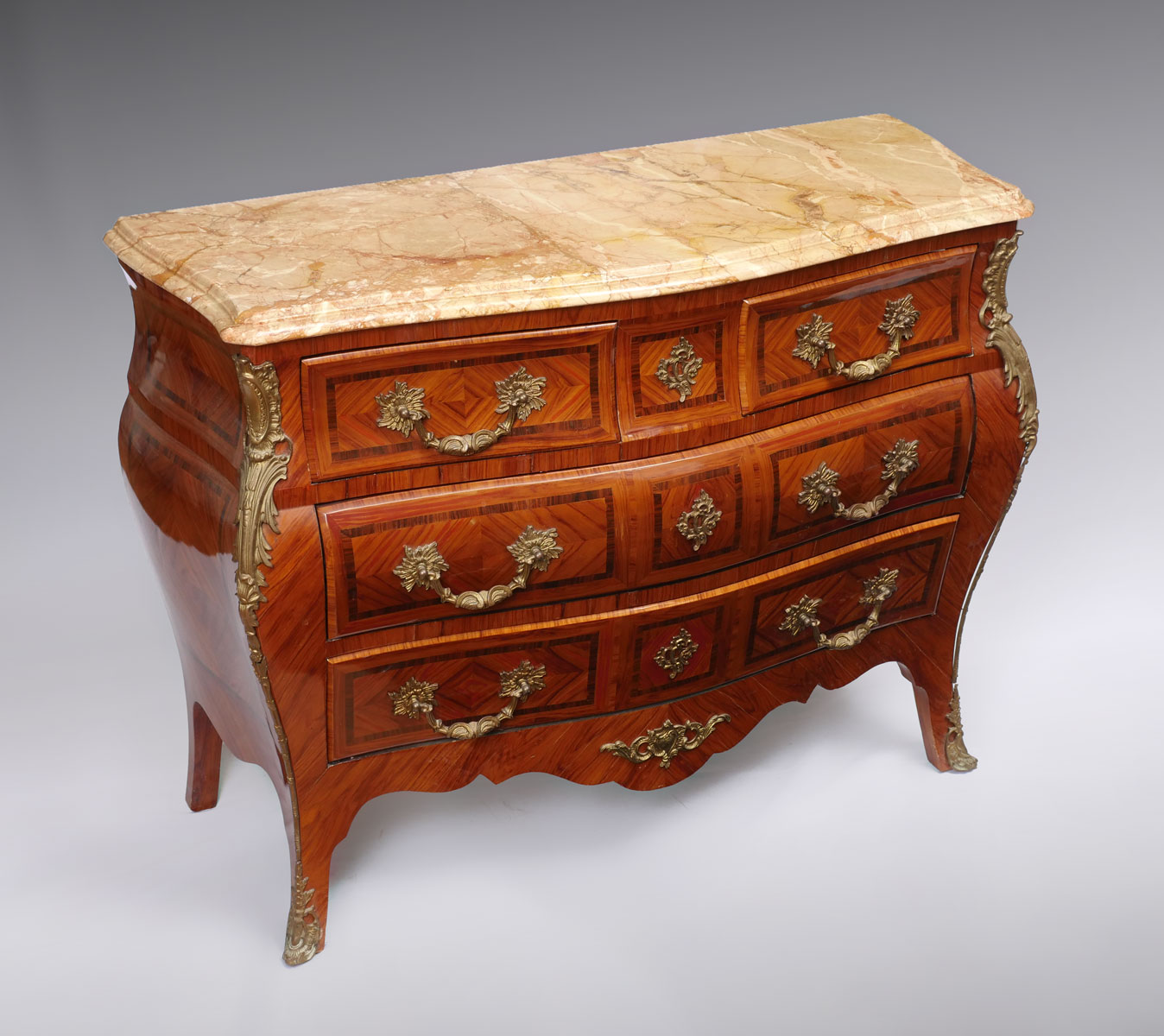 MARBLE TOP BOMBE COMMODE: Bombe