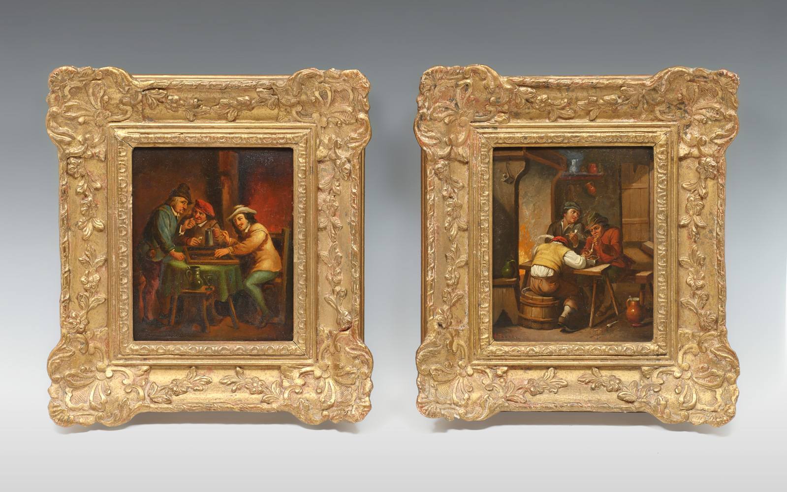 2 PAINTINGS ON TIN SIGNED TENIERS: