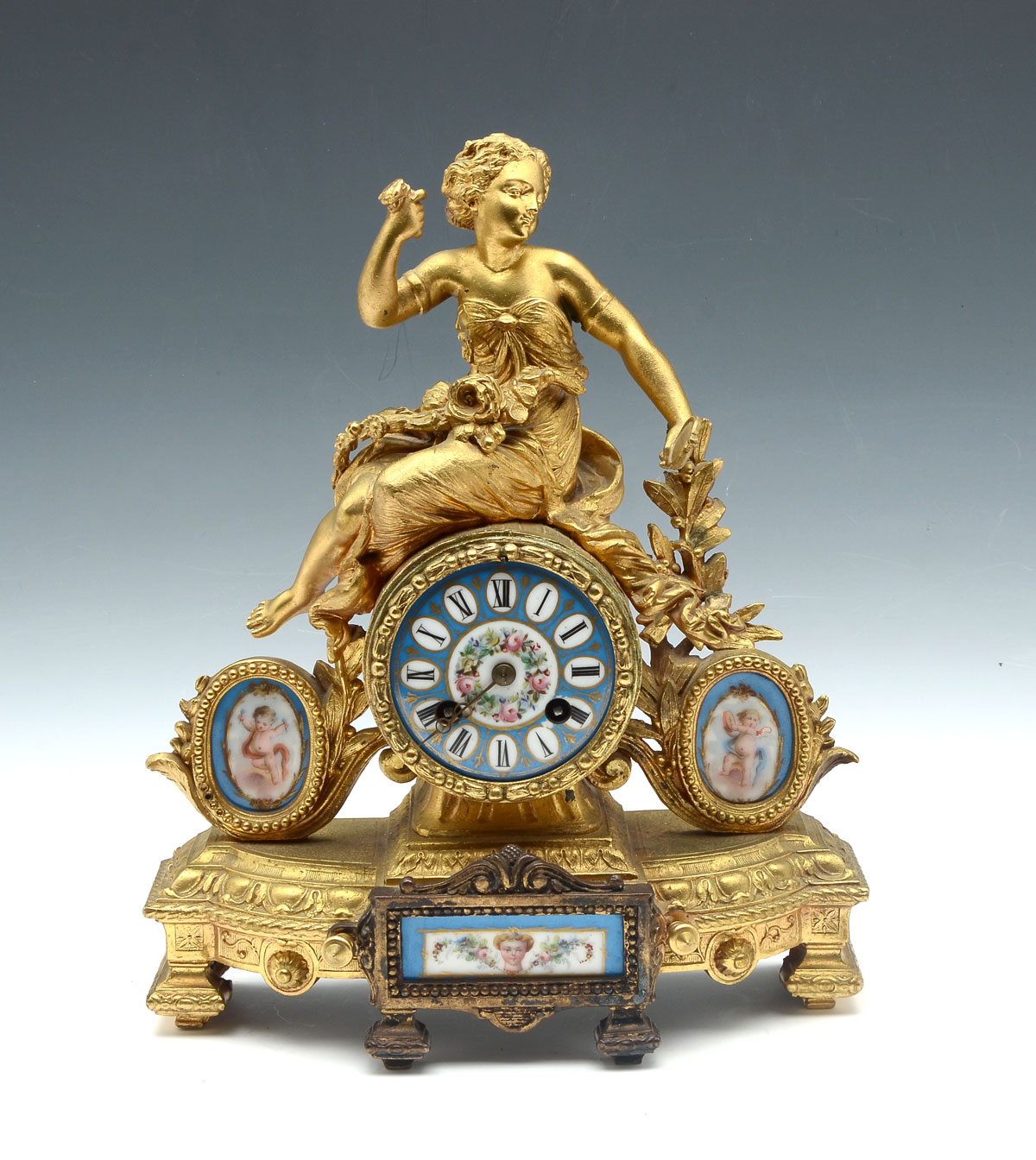 GILT SEVRES FIGURAL CLOCK: Gilt