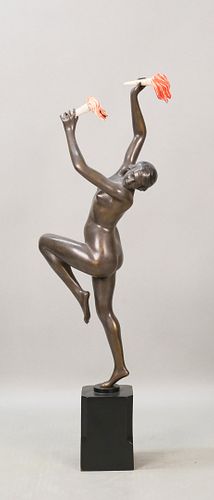 H. CALOT ART DECO BRONZE NUDE WITH