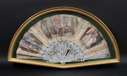 HAND PAINTED FRAMED FAN GENRE SCENESHand 36f73d