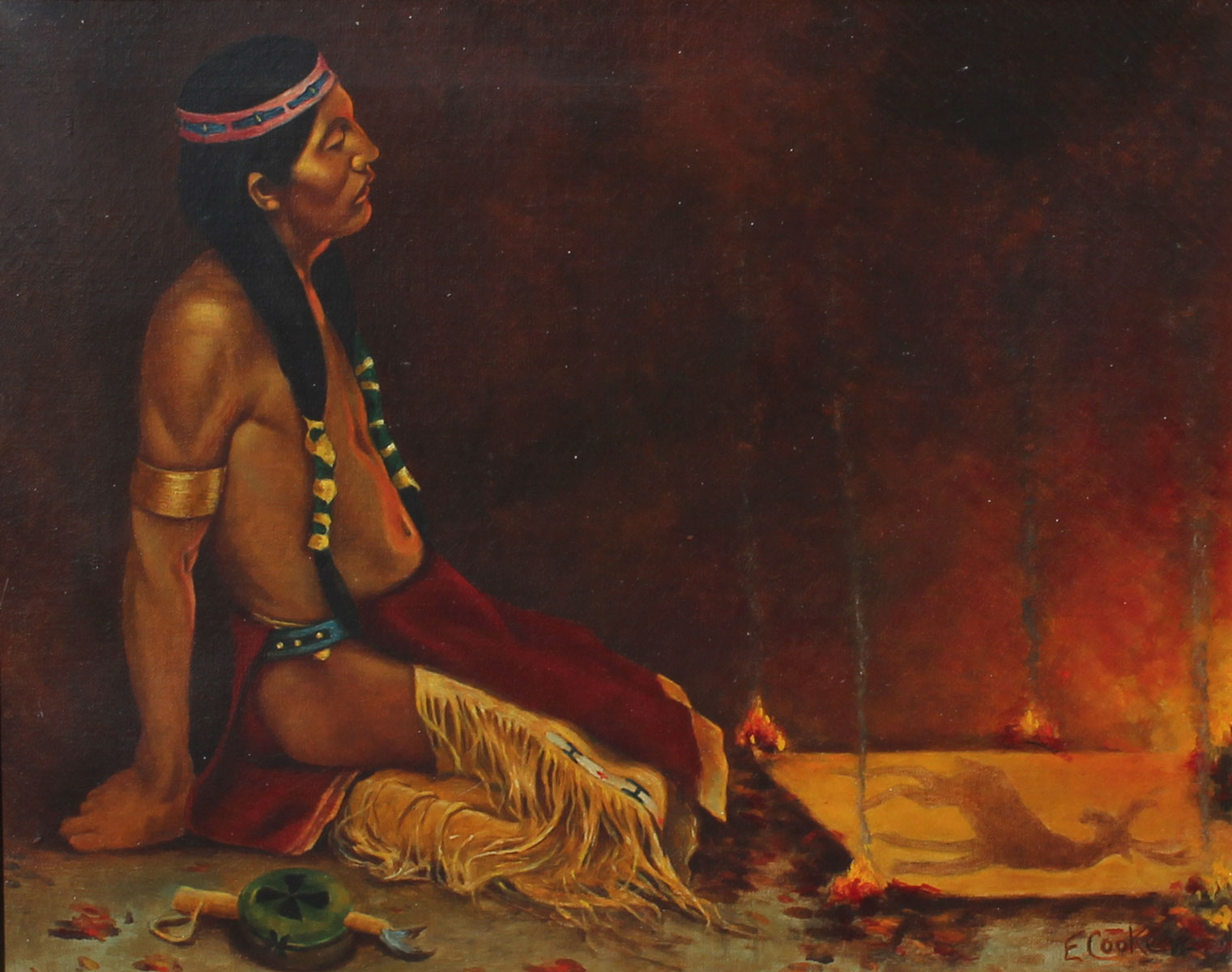 TAOS INDIAN GOOD LUCK FIRE PAINTING: