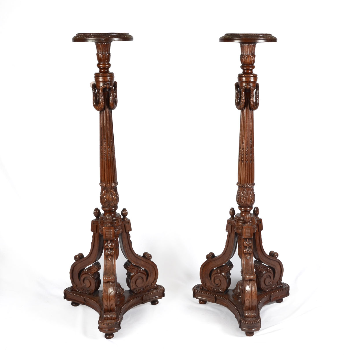 PAIR CARVED MAHOGANY FERN STANDS: