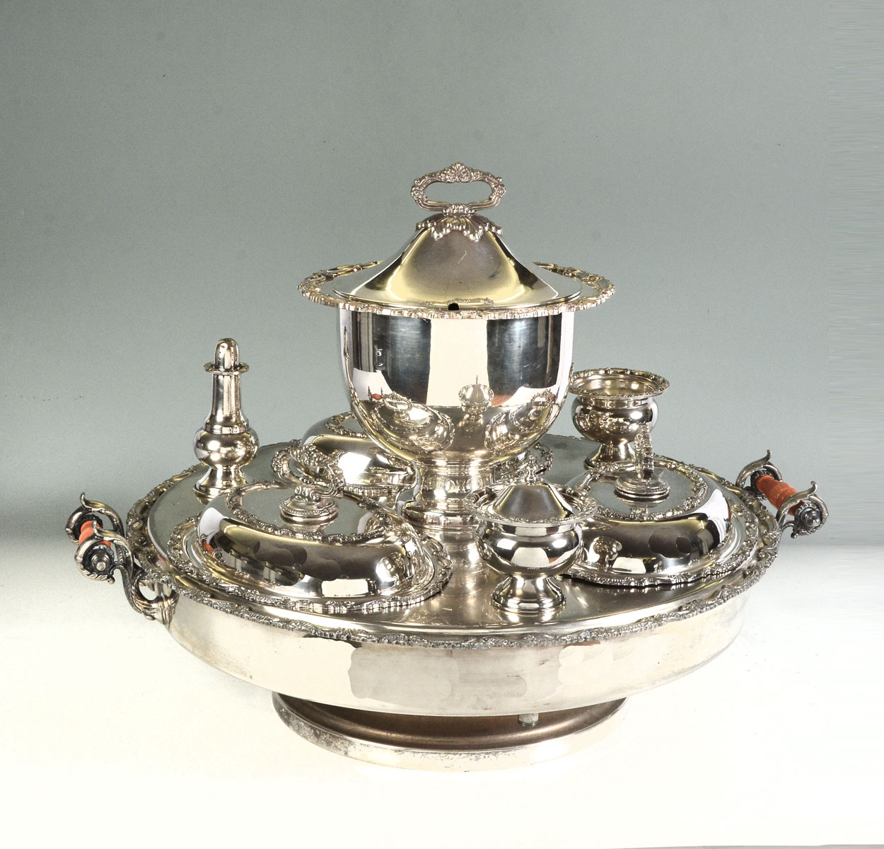 SILVER PLATED ROTATING SERVING TRAY: