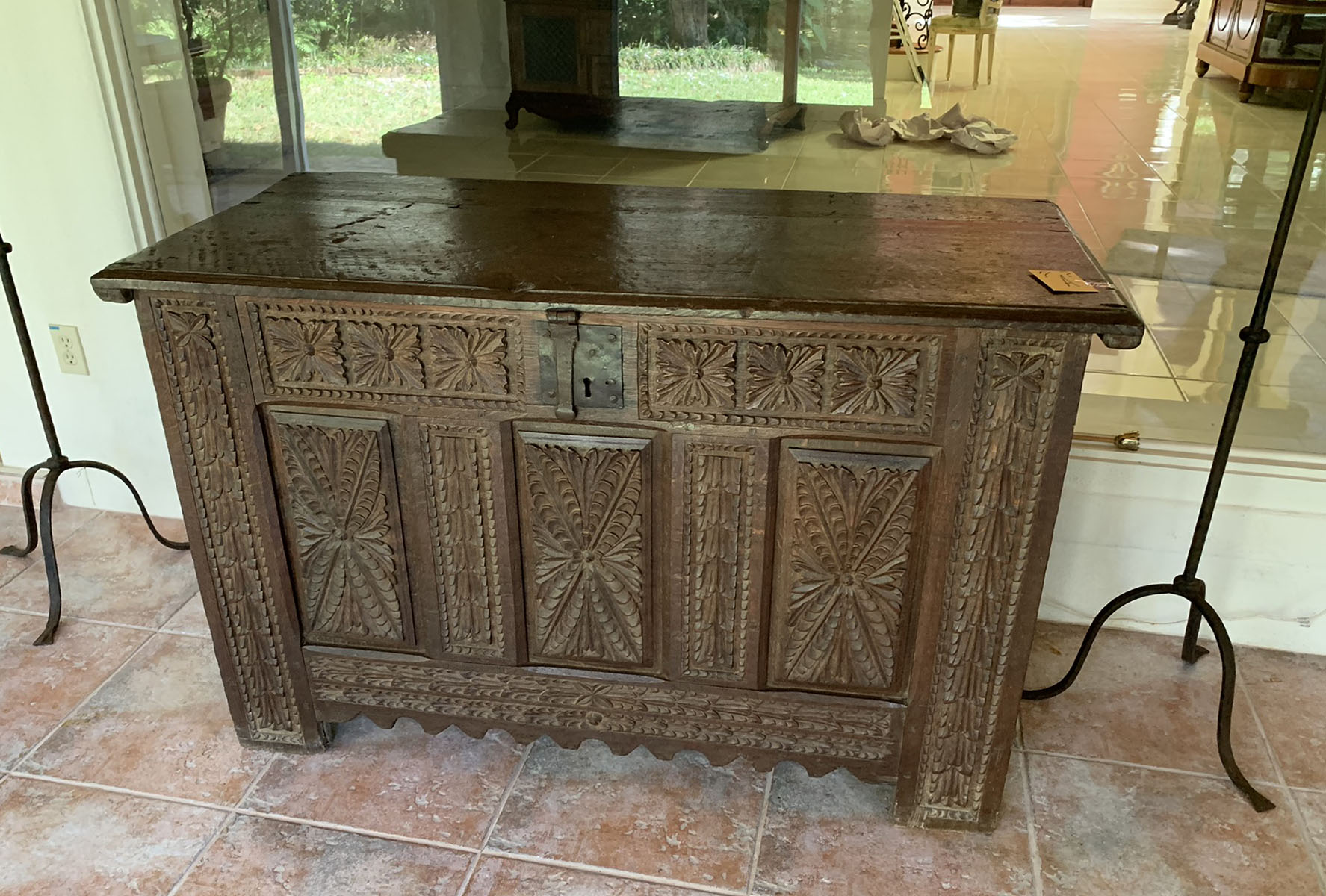 LARGE EARLY CARVED OAK STORAGE