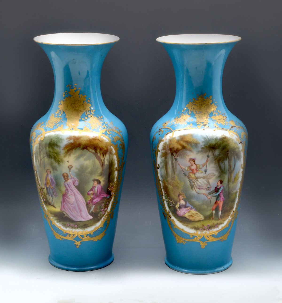 PAIR BLUE SEVRES VASES: 2 Sevres blue