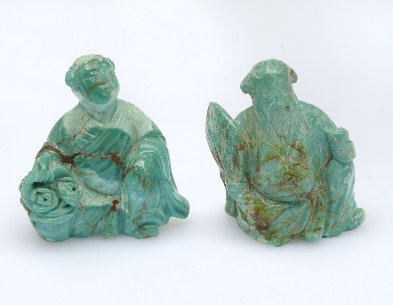 2 CHINESE CARVED TURQUOISE IMMORTALS: