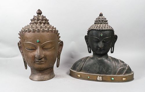 2 NEPALESE BRONZE BUDDHA HEADSBronze