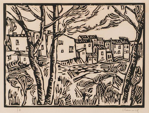 MAURICE DE VLAMNICK WOODCUT MAISONS