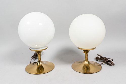 PAIR LAUREL LAMP CO. MODERN BRASS MUSHROOM