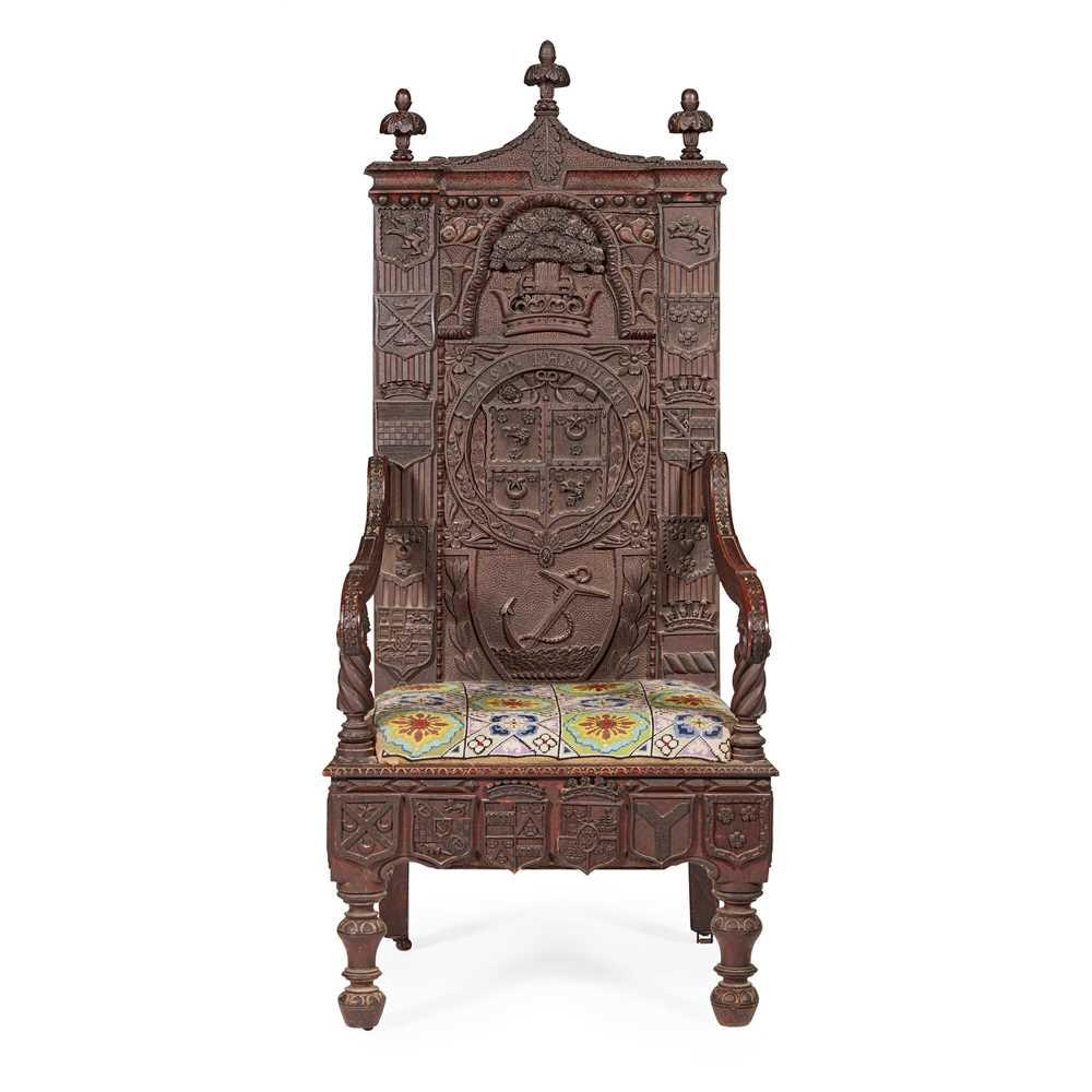 CEREMONIAL CARVED OAK ARMORIAL ARMCHAIR
EARLY