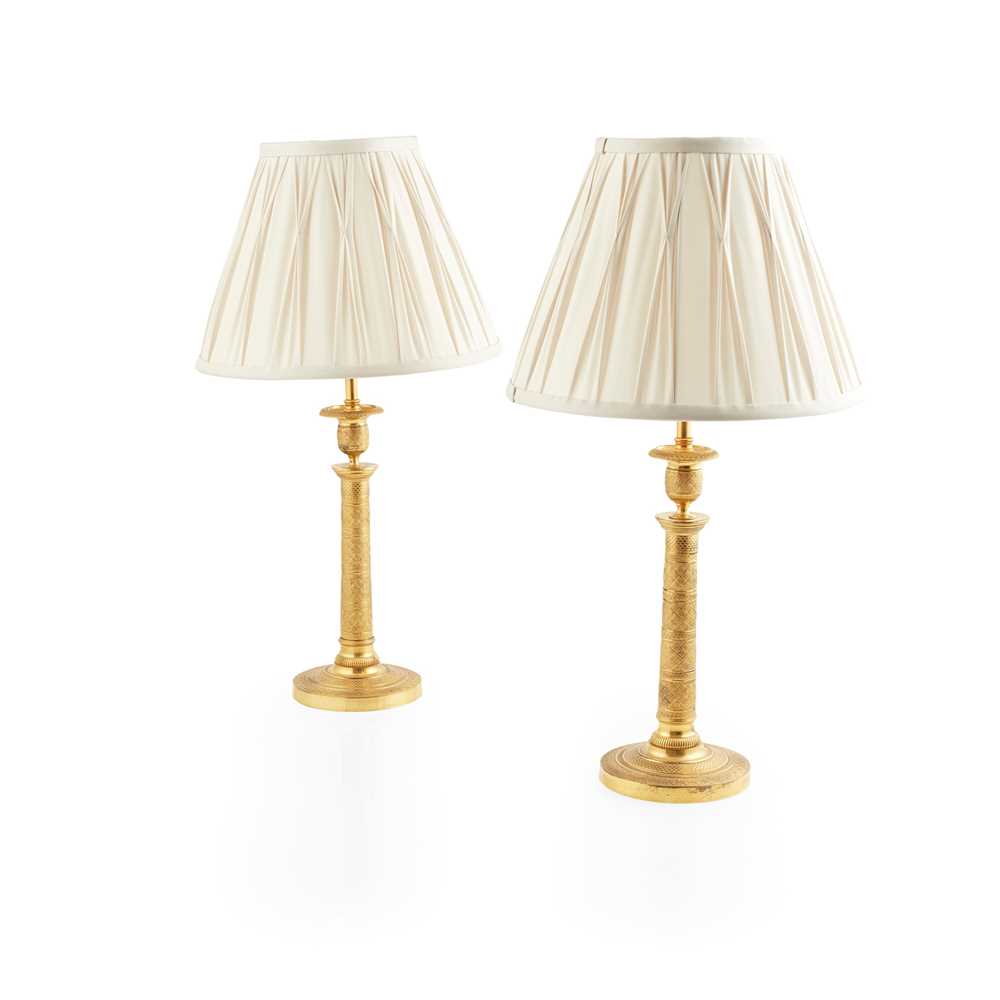 PAIR OF REGENCY GILT METAL LAMPS 19TH 36fdba