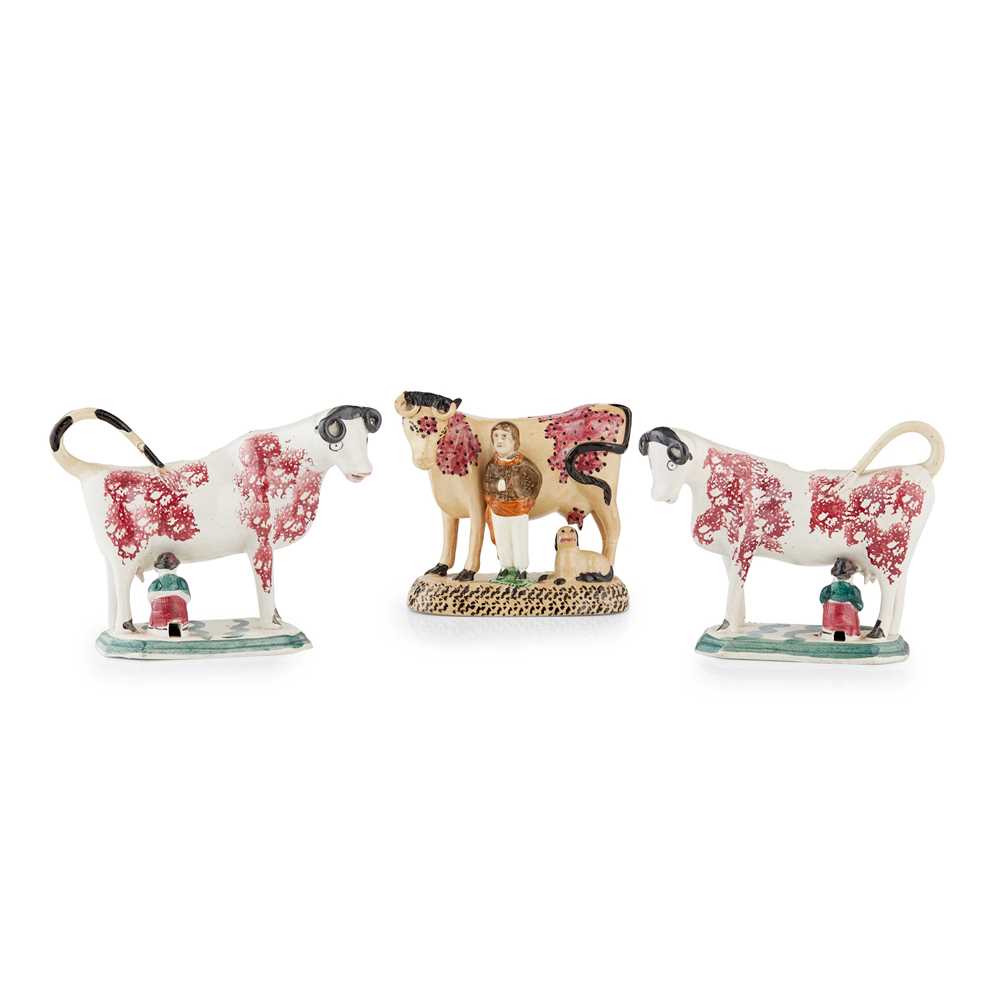 PAIR OF POTTERY COW CREAMERS EARLY 36fdc4