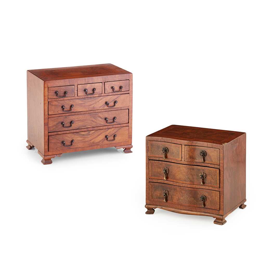 TWO MINIATURE WALNUT CHESTS OF