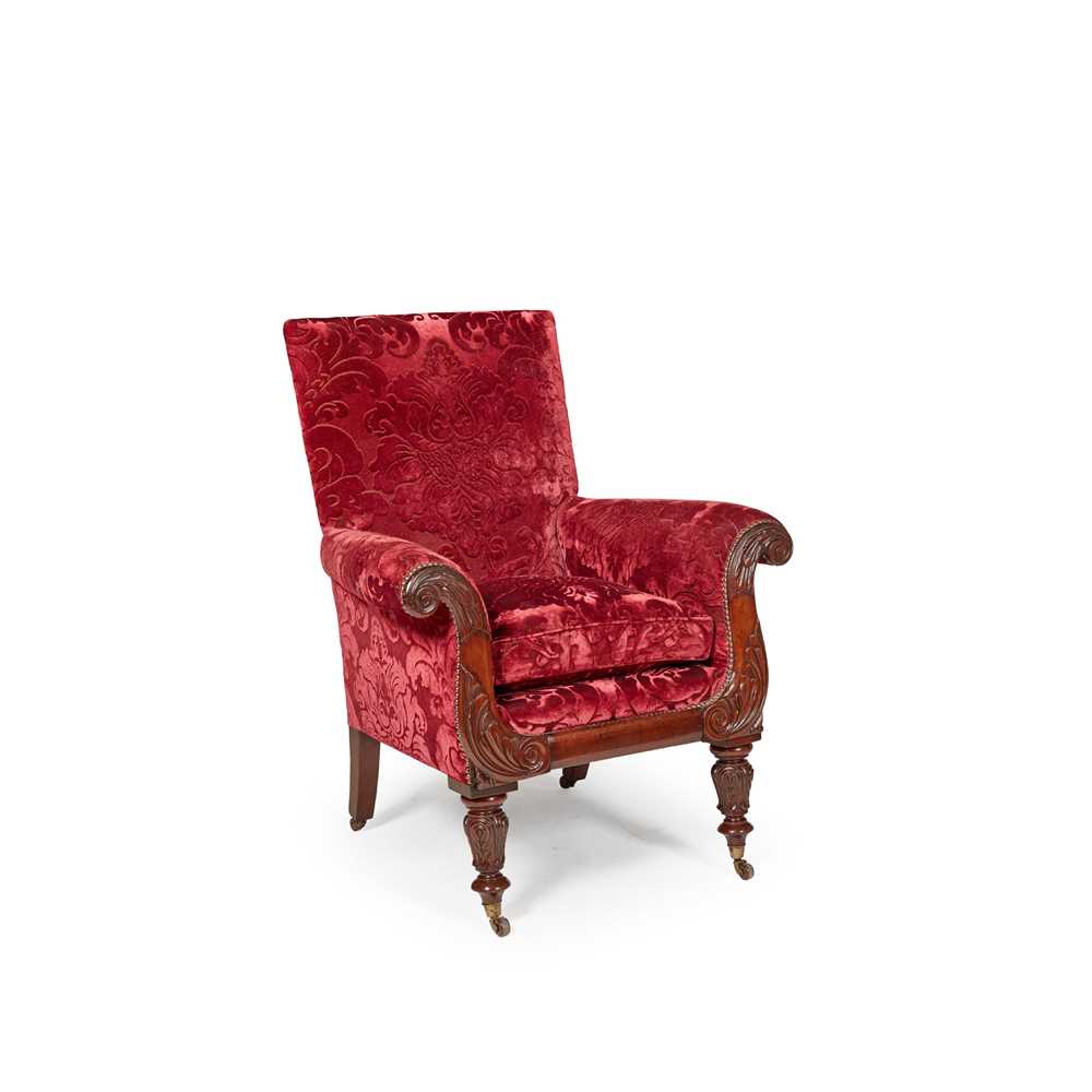 GEORGE IV MAHOGANY FRAMED ARMCHAIR
EARLY