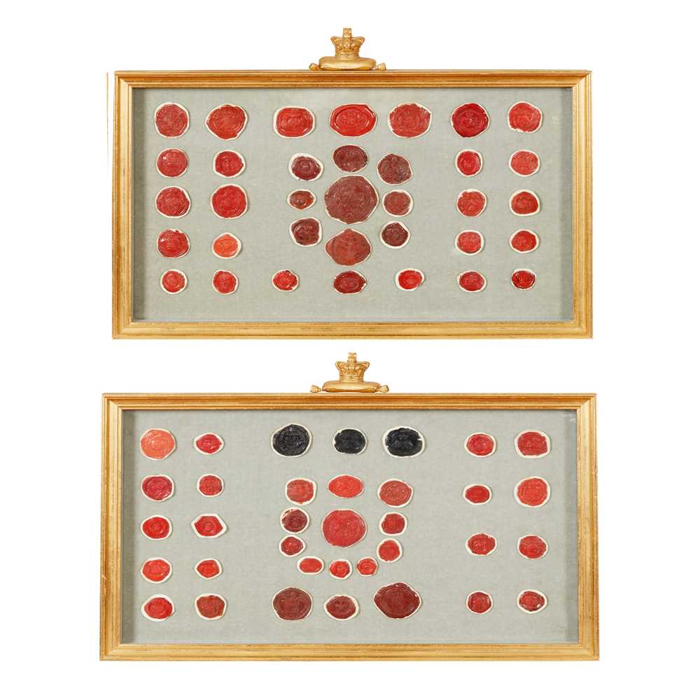TWO FRAMED COLLECTIONS OF WAX SEALS,