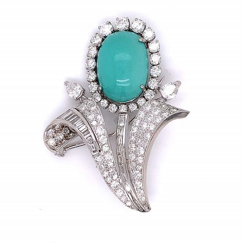 TURQUOISE AND DIAMOND FLOWER BROOCHTurquoise 372558