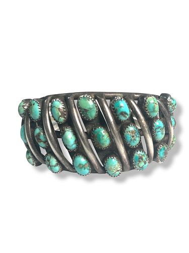 VINTAGE 3 ROW TURQUOISE STERLING