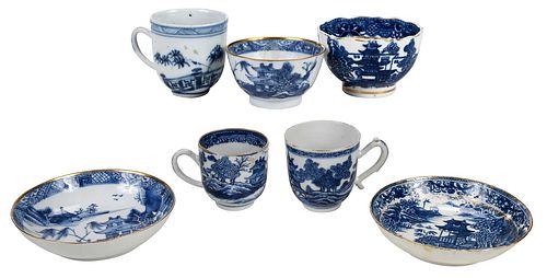 SEVEN CHINESE EXPORT BLUE AND WHITE