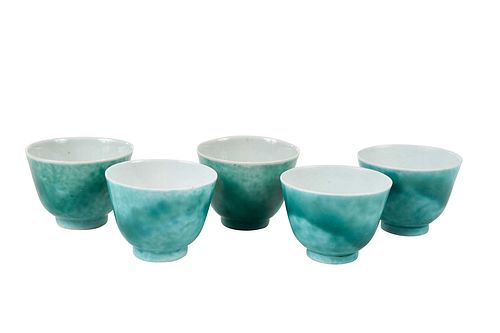 FIVE CHINESE GREEN GLAZE PORCELAIN