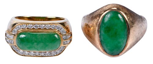TWO JADE RINGS 18KT DIAMOND AND 372682