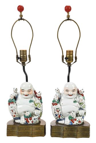 PAIR OF CHINESE PORCELAIN BUDDHAS