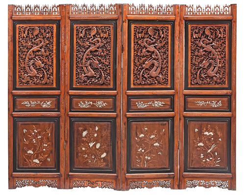 CHINESE FOUR PANEL CARVED WOOD