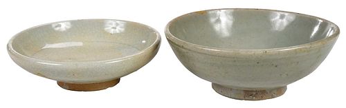 TWO CHINESE CELADON GLAZED EARTHENWARE