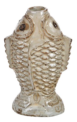 CHINESE DOUBLE FISH CARVED FLASKearthenware