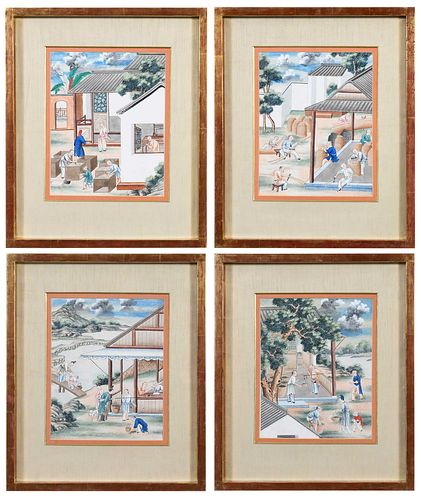 FOUR FRAMED CHINESE GOUACHE PAINTINGSlate 3726ca