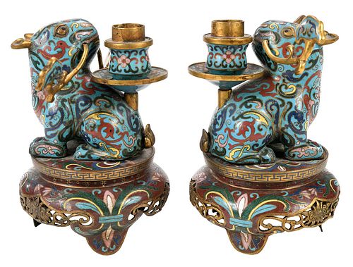 PAIR CHINESE CLOISONNE FIGURAL