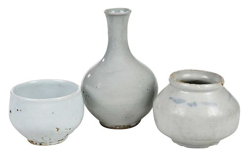 THREE KOREAN BLUE GLAZED PORCELAIN