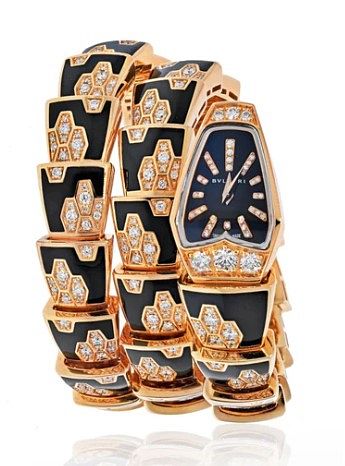 BVLGARI 18K ROSE GOLD BLACK ENAMEL DIAMOND