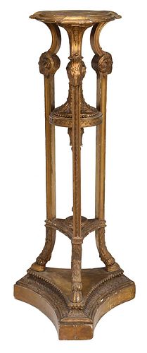 ADAM STYLE CARVED GILTWOOD URN STANDlate