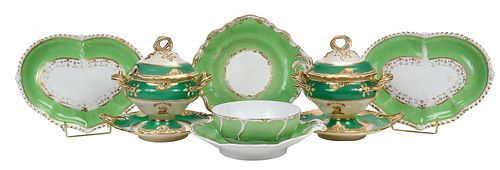 SEVEN GREEN AND WHITE GILT DECORATED 372793