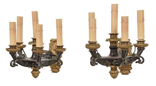 PAIR OF GILT BRONZE FIVE LIGHT