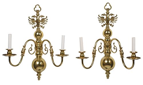 PAIR OF ELECTRIFIED BRASS TWO LIGHT 3727c3