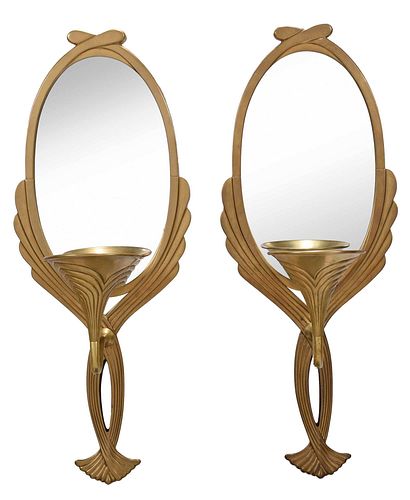 PAIR ART DECO BRASS MIRRORED TRUMPET 3727ec